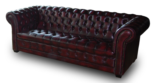 3 Seater washed off burgandy Manchester chesterfield sofa